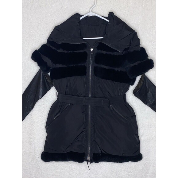 Samuele Cipriani Italian Designer Down Coat Short Sleeve Leather Cuffs Belt 42 6 - Picture 1 of 16